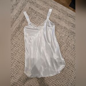 Silky Lace-Trim Chemise Slip in White
